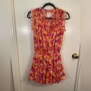 Misa Los Angeles EUC pink/orange/yellow floral smocked waist dress Size XS